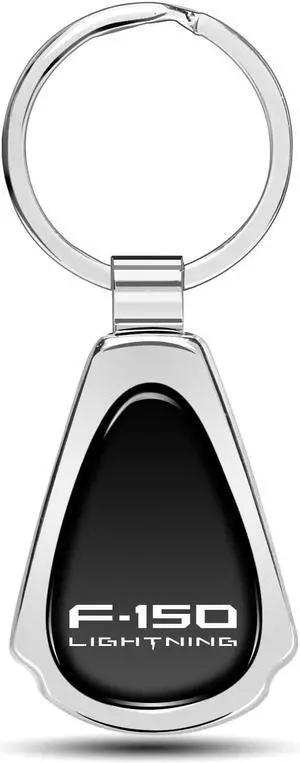 Ford F-150 Lightning Black Dome Chrome Metal Teardrop Key Chain