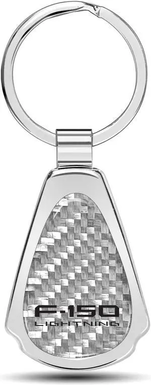 Ford F-150 Lightning Real Silver Dome Carbon Fiber Chrome Metal Teardrop Key Chain