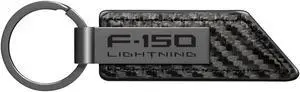 Ford F-150 Lightning Gunmetal Gray Metal Plate Carbon Fiber Texture Black Leather Key Chain
