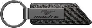 Ford Mustang Mach-E Gunmetal Gray Metal Plate Carbon Fiber Texture Black Leather Key Chain