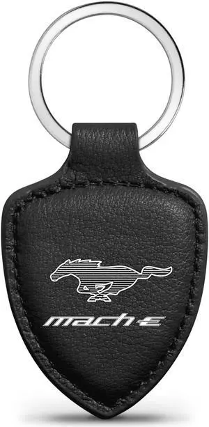 Ford Mustang Mach-E Soft Real Black Leather Shield-Style Key Chain