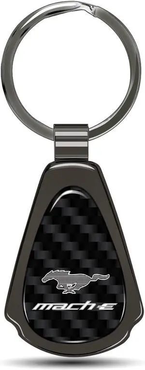 Ford Mustang Mach-E Real Black Carbon Fiber Gunmetal Black Metal Teardrop Key Chain