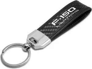 Ford F-150 Lightning Real Carbon Fiber Leather Key Chain with Black Stitching