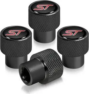 Ford Focus ST in Black on Black Aluminum Tire Valve Stem Caps