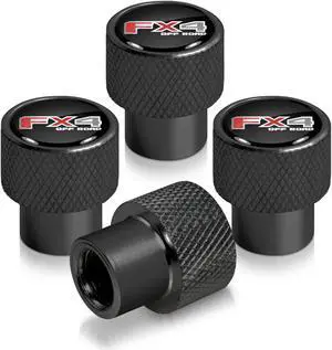 Ford F150 FX4 Off Road in Black on Black Aluminum Tire Valve Stem Caps
