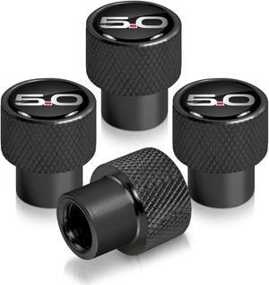 Ford Mustang GT 5.0 in Black on Black Aluminum Tire Valve Stem Caps