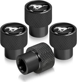 Ford Mustang in Black on Black Aluminum Tire Valve Stem Caps