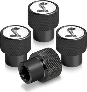 Ford Mustang Cobra in White on Black Aluminum Tire Valve Stem Caps