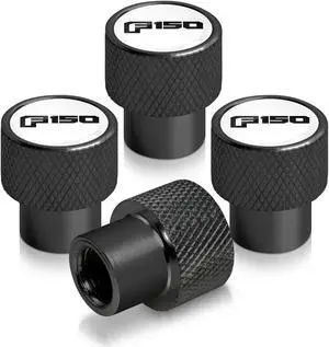 Ford F-150 2015 to 2020 in White on Black Aluminum Tire Valve Stem Caps