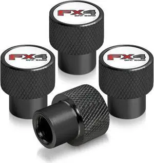 Ford F150 FX4 Off Road in White on Black Aluminum Tire Valve Stem Caps