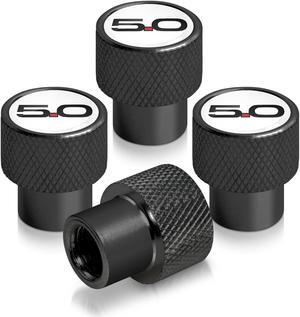 Ford Mustang 5.0 in White on Black Aluminum Tire Valve Stem Caps