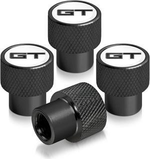 Ford Mustang GT in White on Black Aluminum Tire Valve Stem Caps