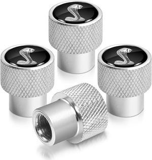 Ford Mustang Cobra in Black on Silver Chrome Aluminum Tire Valve Stem Caps