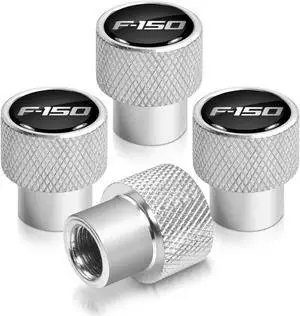 Ford F-150 in Black on Silver Chrome Aluminum Tire Valve Stem Caps