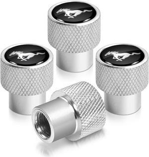 Ford Mustang in Black on Silver Chrome Aluminum Tire Valve Stem Caps