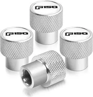 Ford F-150 2015 to 2020 in White on Silver Chrome Aluminum Tire Valve Stem Caps