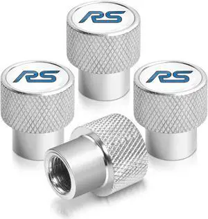 Ford Focus RS in White on Silver Chrome Aluminum Tire Valve Stem Caps