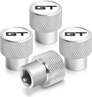 Ford Mustang GT in White on Silver Chrome Aluminum Tire Valve Stem Caps