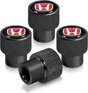 Honda Red Logo in Black on Black Aluminum Tire Valve Stem Caps