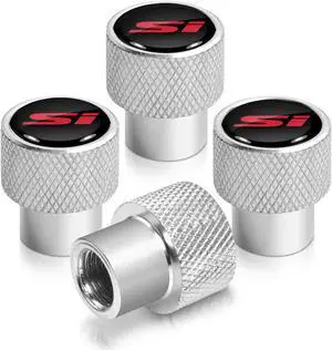 Honda Civic Si Red Logo in Black on Shining Silver Aluminum Tire Valve Stem Caps