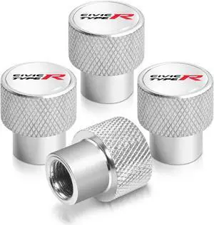 Honda Civic Si Red Logo in White on Shining Silver Aluminum Tire Valve Stem Caps