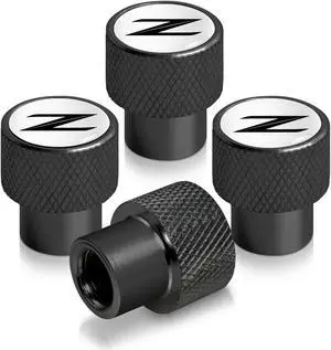Nissan 370Z Z logo in White on Black Aluminum Tire Valve Stem Caps