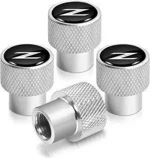 Nissan 370Z Z logo in Black on Shining Silver Aluminum Tire Valve Stem Caps