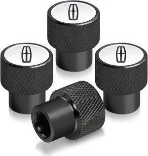 Lincoln logo in White on Black Aluminum Tire Valve Stem Caps for Navigator MKC