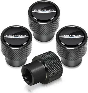 Chrysler Logo in Black on Black Aluminum Tire Valve Stem Caps