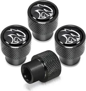 Dodge SRT Hellcat in Black on Black Aluminum Tire Valve Stem Caps