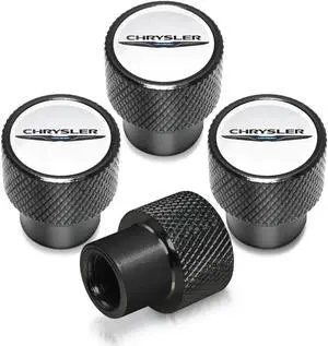 Chrysler Logo in White on Black Aluminum Tire Valve Stem Caps