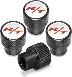 Dodge R/T Logo in White on Black Aluminum Tire Valve Stem Caps