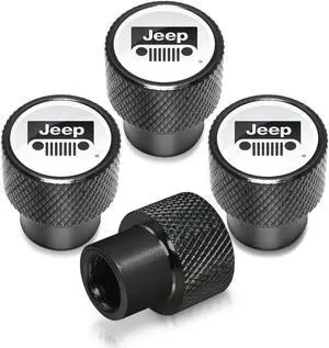 Jeep Grill in White on Black Aluminum Tire Valve Stem Caps