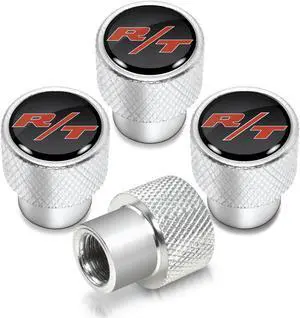 Dodge R/T Logo in Black on Shining Silver Aluminum Tire Valve Stem Caps