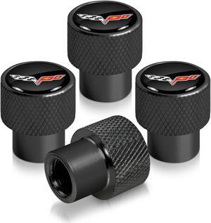 Chevrolet Corvette C6 Logo in Black on Black Aluminum Tire Valve Stem Caps