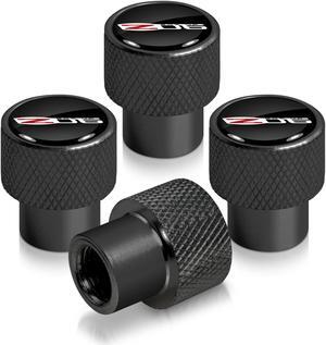 Chevrolet Corvette C6 Z06 Logo in Black on Black Aluminum Tire Valve Stem Caps