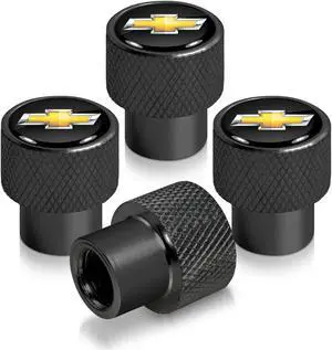 Chevrolet Golden Logo in Black on Black Aluminum Tire Valve Stem Caps