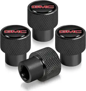 GMC Red Logo in Black on Black Aluminum Tire Valve Stem Caps