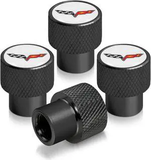 Chevrolet Corvette C6 Logo in White on Black Aluminum Tire Valve Stem Caps