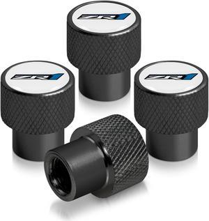 Chevrolet Corvette C6 ZR1 Logo in White on Black Aluminum Tire Valve Stem Caps