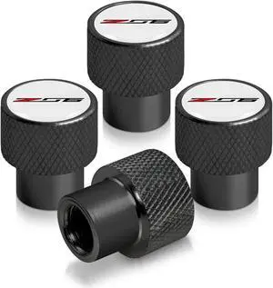 Chevrolet Corvette C7 Z06 Logo in White on Black Aluminum Tire Valve Stem Caps
