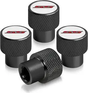Chevrolet Camaro SS Logo in White on Black Aluminum Tire Valve Stem Caps