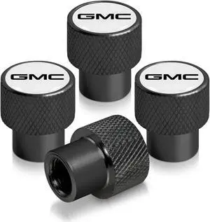 GMC Logo in White on Black Aluminum Tire Valve Stem Caps