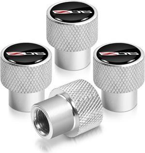 Chevrolet Corvette C6 Z06 Black on Shining Silver Aluminum Tire Valve Stem Caps