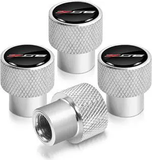 Chevrolet Corvette C7 Z06 Black on Shining Silver Aluminum Tire Valve Stem Caps