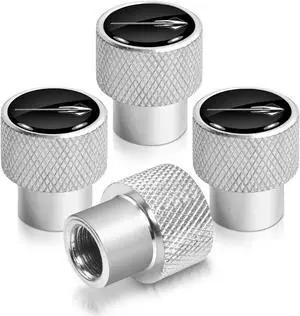 Corvette C7 Stingray Logo Black on Shining Silver Aluminum Tire Valve Stem Caps