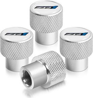 Chevrolet Corvette C6 ZR1 White on Shining Silver Aluminum Tire Valve Stem Caps