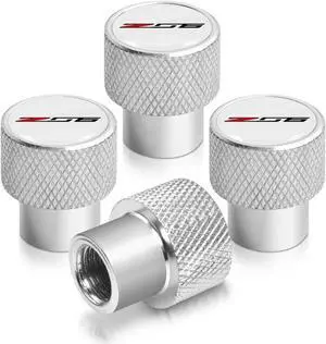 Chevrolet Corvette C7 Z06 White on Shining Silver Aluminum Tire Valve Stem Caps