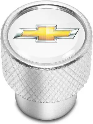 Chevrolet Golden Logo in White on Shining Silver Aluminum Tire Valve Stem Caps