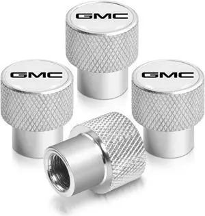 GMC Logo in White on Shining Silver Aluminum Tire Valve Stem Caps